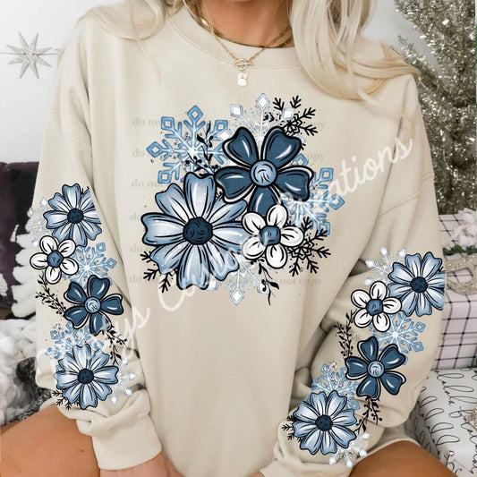 Winter floral blue w/sleeve option