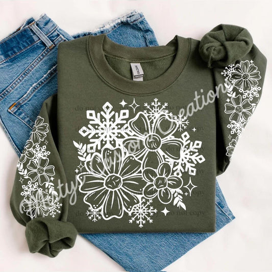 Winter floral white ink w/sleeve option