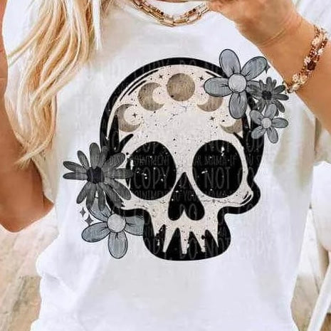 Skull moon phases floral