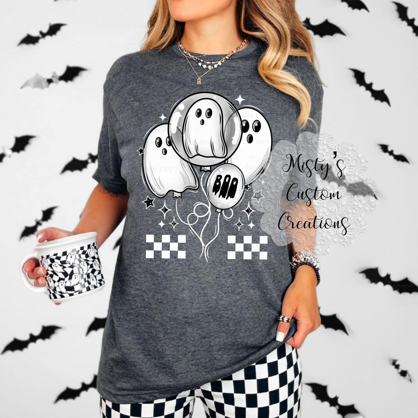 Boo balloon white checkered