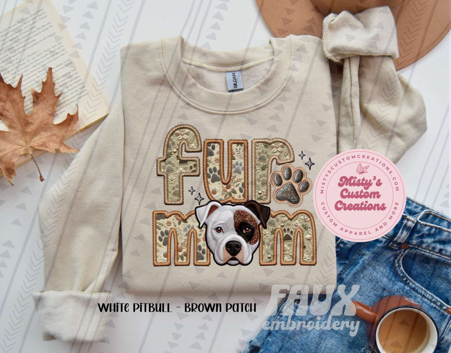 Pit bull White Brown Patch Fur Mom